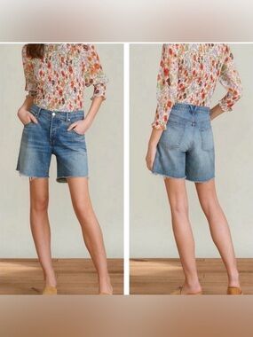 Veronica Beard Jean Shiloh Relaxed Fit Denim Shorts Blue Frayed Raw Hem